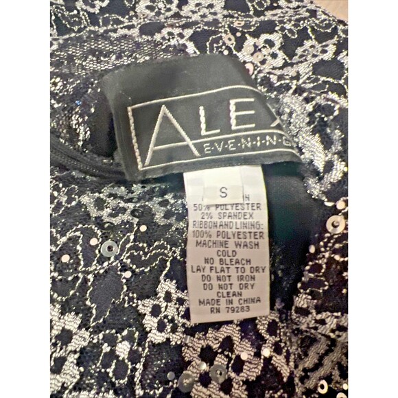 Alex Evenings top blouse S black silver lace sequins with bow - Picture 6 of 8